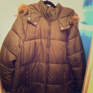 Long Old Navy Puffy Coat w/ Faux Fur Hood Lining